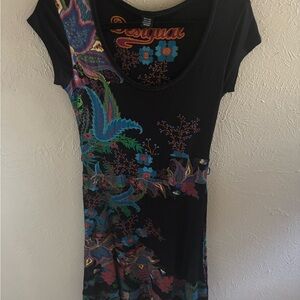 Desigual Black Dress with Blue and Orange Floral Accents- size M